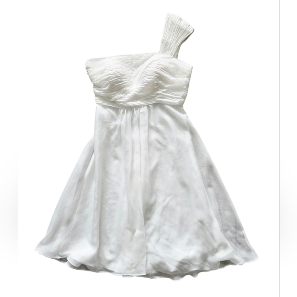 Aspeed Ivory One-Shoulder Mini Dress with Pleated Bodice